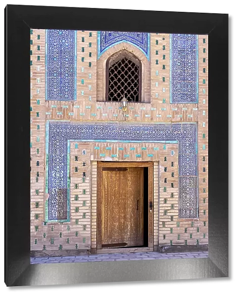 Uzbekistan, Khiva, Harem of the Tash Kauli complex, an ornate door in the harem for wives