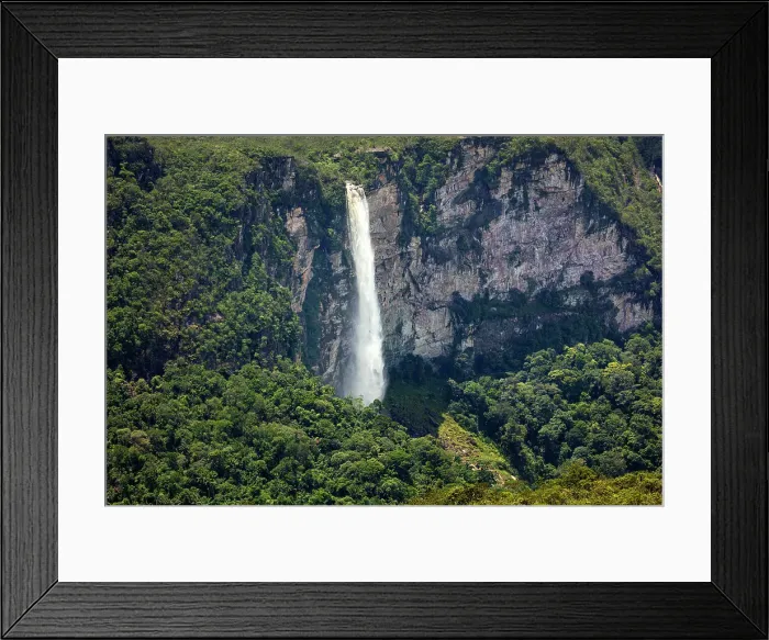 Framed Print : Brazil, Amazonas, Amazon, Rio Negro, Serra do Araca State Park, Araca tepui, waterfall plunging from the top of the tepui surrounded by rainforest Framed Print : Brazil, Amazonas, Amazon, Rio Negro, Serra do Araca State Park, Araca tepui, waterfall plunging from the top of the tepui surrounded by rainforest
