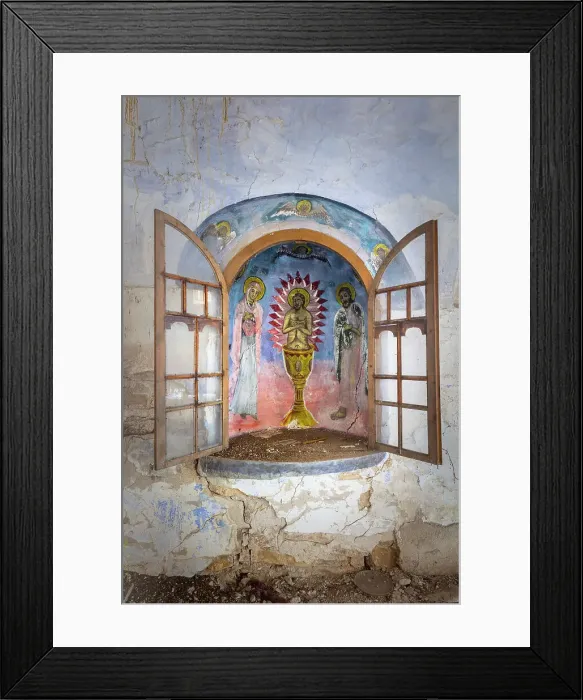 Framed Print : Internal display window inside derelict church (built 1840), Balkan Mountains, Bulgaria Framed Print : Internal display window inside derelict church (built 1840), Balkan Mountains, Bulgaria