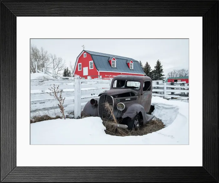 Framed Print : Canada, Alberta, Fort McLeod, Barn and old car Framed Print : Canada, Alberta, Fort McLeod, Barn and old car