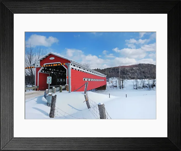 Framed Print : Red covered bridge across the Du Diable River Prud'Homme Quebec, Canada Framed Print : Red covered bridge across the Du Diable River Prud'Homme Quebec, Canada