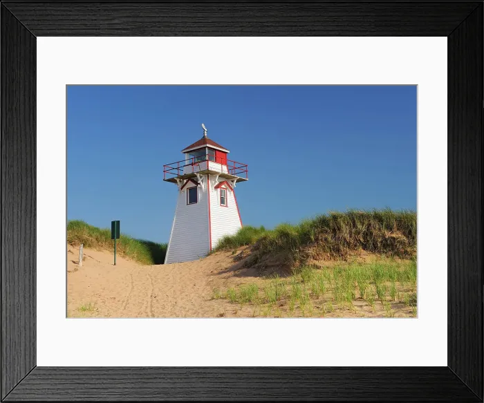 Framed Print : Lighthouse in sand dunes at Covehead Harbour Prince Edward Island, Canada Framed Print : Lighthouse in sand dunes at Covehead Harbour Prince Edward Island, Canada