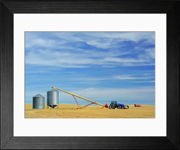 Framed Print : Grain bins, tractor and auger near Beechy Saskatchewan, Canada Framed Print : Grain bins, tractor and auger near Beechy Saskatchewan, Canada