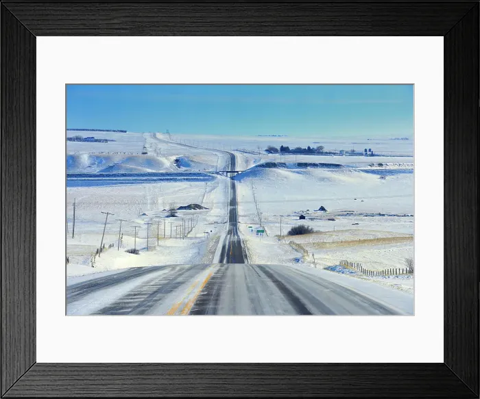 Framed Print : Wintery conditions on Highway 13 Verwood Saskatchewan, Canada