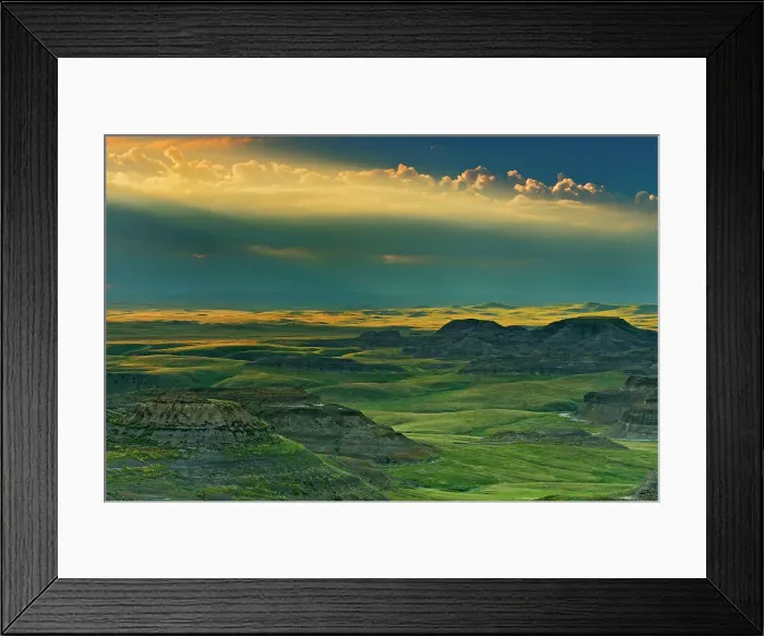 Framed Print : Killdeer Badlands at sunset with approaching storm. East Block. Grasslands National Park Saskatchewan, Canada Framed Print : Killdeer Badlands at sunset with approaching storm. East Block. Grasslands National Park Saskatchewan, Canada