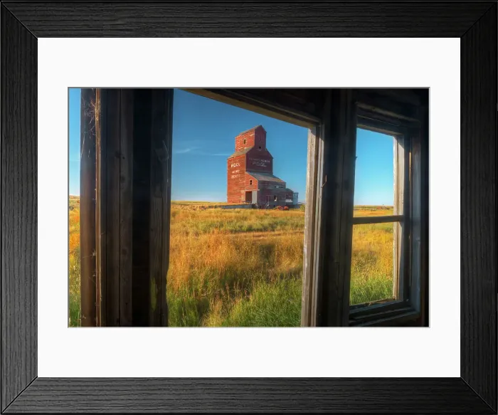 Framed Print : Grain elevator from inside old general store in ghost town Bents Saskatchewan, Canada
