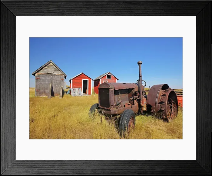 Framed Print : Old tractor and sheds Fusilier Saskatchewan, Canada