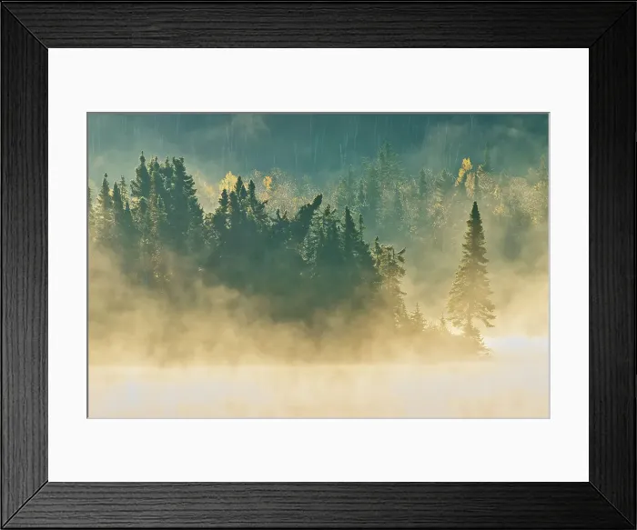Framed Print : Morning fog rises over a northern lake in the boreal forest Near White Lake Ontario, Canada Framed Print : Morning fog rises over a northern lake in the boreal forest Near White Lake Ontario, Canada