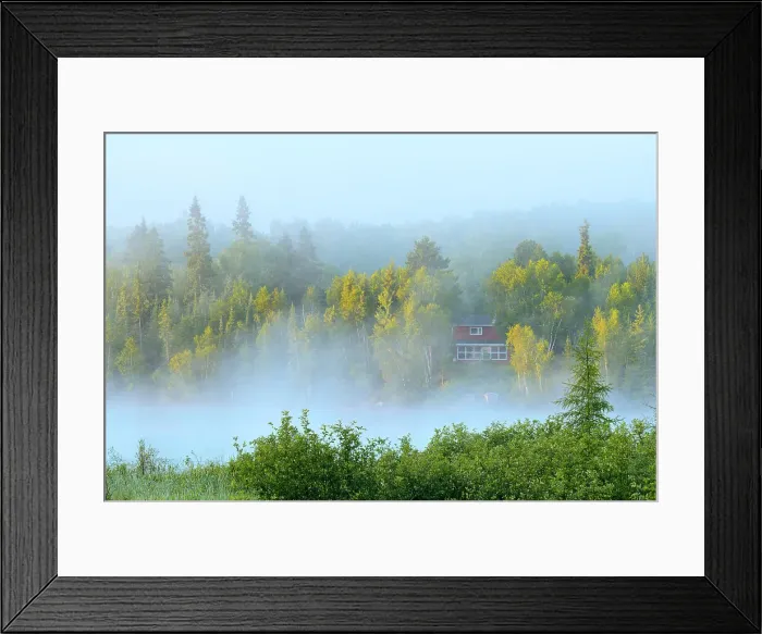 Framed Print : Cottage in morning fog on Longbow Lake Kenora Ontario, Canada Framed Print : Cottage in morning fog on Longbow Lake Kenora Ontario, Canada