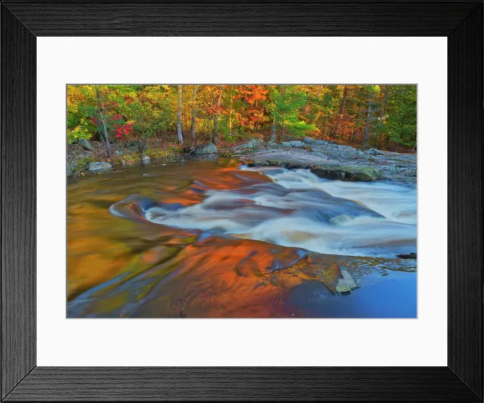 Framed Print : Maple Trees reflected in the Rosseau River at Lower Rosseau Falls in autumn Rosseau Ontario, Canada Framed Print : Maple Trees reflected in the Rosseau River at Lower Rosseau Falls in autumn Rosseau Ontario, Canada