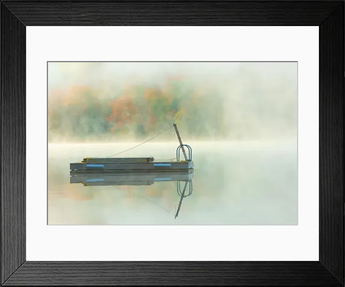 Framed Print : Fog on Horseshoe Lake in autumn with dock, Near Parry Sound, Ontario, Canada Framed Print : Fog on Horseshoe Lake in autumn with dock, Near Parry Sound, Ontario, Canada