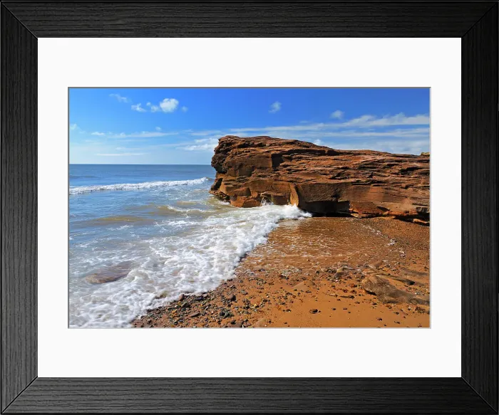 Framed Print : Red rock along the Gulf of St. Lawrence Lameque Island New Brunswick, Canada