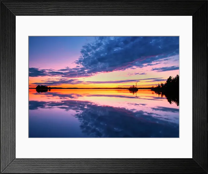 Framed Print : Clouds reflected in Lac-aux-Sables at sunset Belleterre Quebec, Canada