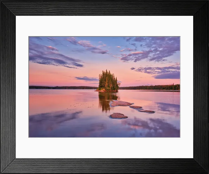 Framed Print : Island on Paint Lake Dawn. Paint Lake Provincial Park Manitoba, Canada Framed Print : Island on Paint Lake Dawn. Paint Lake Provincial Park Manitoba, Canada