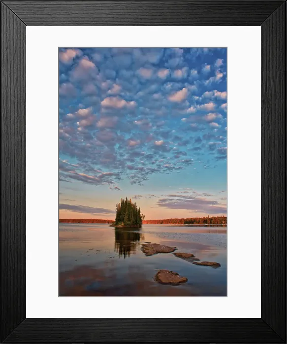 Framed Print : Island on Paint Lake. Sunrise. Paint Lake Provincial Park Manitoba, Canada Framed Print : Island on Paint Lake. Sunrise. Paint Lake Provincial Park Manitoba, Canada