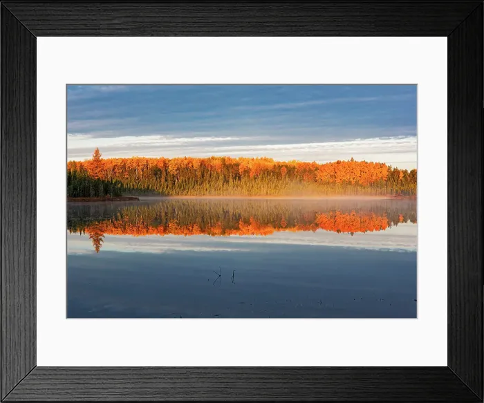Framed Print : Morning fog in autumn at an unknown lake. Duck Mountain Provincial Park Manitoba, Canada