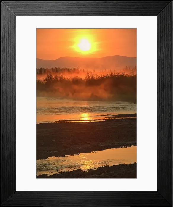 Framed Print : Rising fog on the Deasadeash River at sunrise and the Kluane Ranges, the easternmost of the St Elias Mountains. Kluane National Park, Yukon, Canada Framed Print : Rising fog on the Deasadeash River at sunrise and the Kluane Ranges, the easternmost of the St Elias Mountains. Kluane National Park, Yukon, Canada