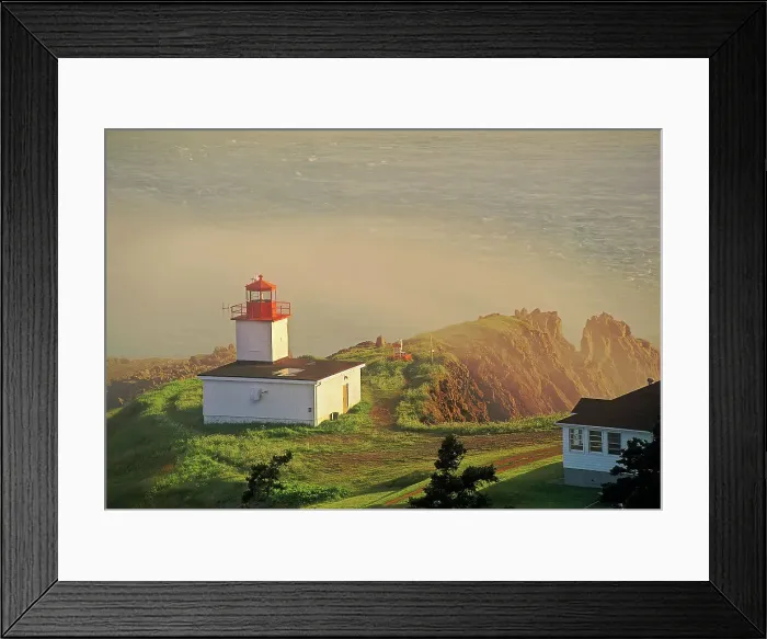 Framed Print : Cape d‚AoOr Lighthouse on the Bay of Fundy in fog Advocate Harbour, Nova Scotia, Canada Framed Print : Cape d‚AoOr Lighthouse on the Bay of Fundy in fog Advocate Harbour, Nova Scotia, Canada