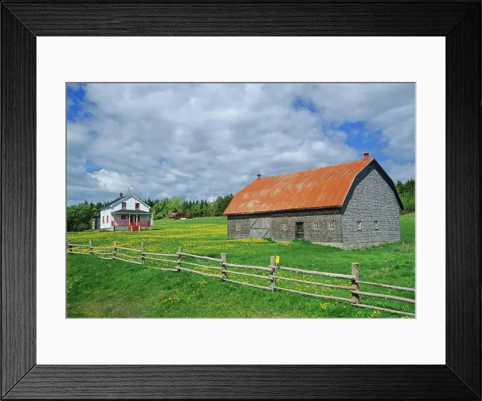 Framed Print : Barn, house and fence on Gaspe Peninsula Grosses-Roches, Quebec, Canada Framed Print : Barn, house and fence on Gaspe Peninsula Grosses-Roches, Quebec, Canada