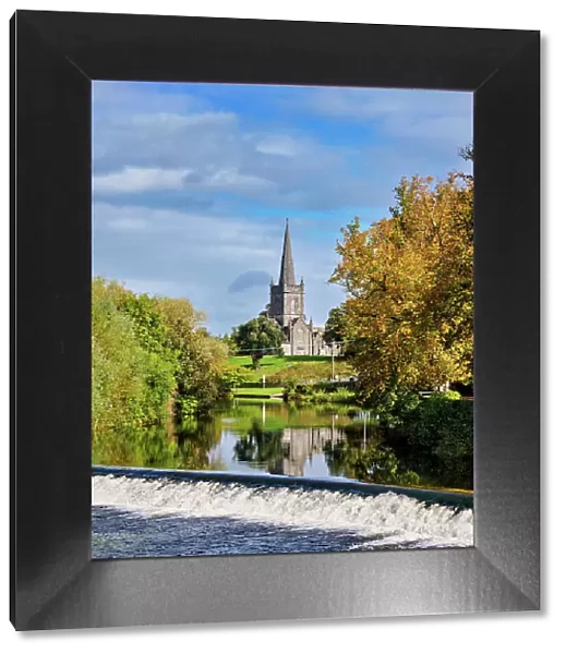 View over weir at River Suir towards Saint Paul's Church of Ireland, Cahir, County Tipperary, Ireland