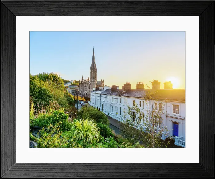 Framed Print : The Crescent and St. Colman's Cathedral at sunrise, elevated view, Cobh, County Cork, Ireland Framed Print : The Crescent and St. Colman's Cathedral at sunrise, elevated view, Cobh, County Cork, Ireland