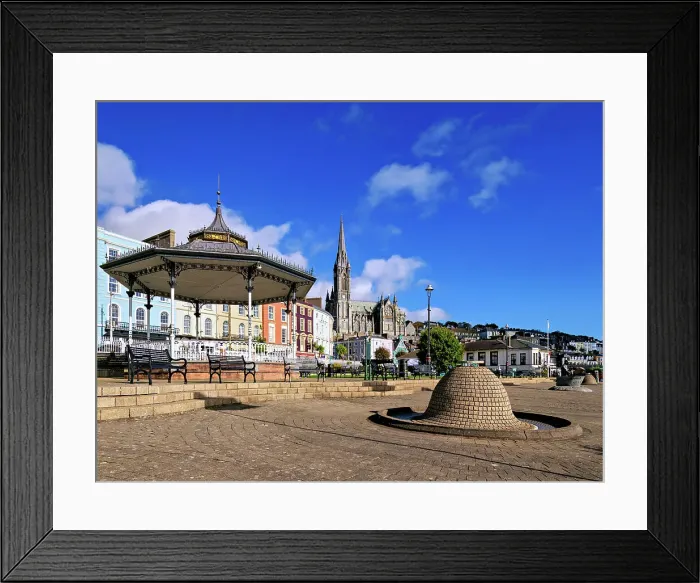 Framed Print : Band Stand at John F. Kennedy Park and St. Colman's Cathedral, Cobh, County Cork, Ireland Framed Print : Band Stand at John F. Kennedy Park and St. Colman's Cathedral, Cobh, County Cork, Ireland