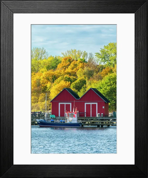 Framed Print : Red cabin against colorful trees in autumn, Wei√ue Wiek harbor, Boltenhagen, Nordwestmecklenburg, Mecklenburg-Western Pomerania, Germany Framed Print : Red cabin against colorful trees in autumn, Wei√ue Wiek harbor, Boltenhagen, Nordwestmecklenburg, Mecklenburg-Western Pomerania, Germany