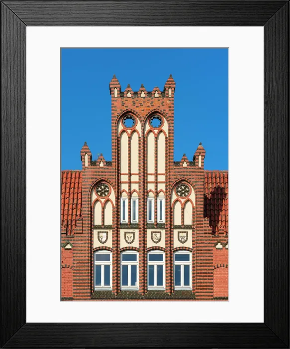 Framed Print : Detail of gable of traditional house in Old Town, Wismar, UNESCO, Nordwestmecklenburg, Mecklenburg-Western Pomerania, Germany