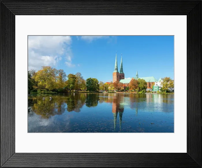 Framed Print : Lubeck Cathedral with reflection on Muhlenteich, Lubeck, UNESCO, Schleswig-Holstein, Germany Framed Print : Lubeck Cathedral with reflection on Muhlenteich, Lubeck, UNESCO, Schleswig-Holstein, Germany