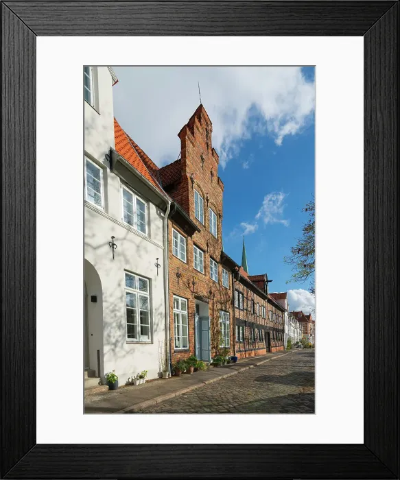 Framed Print : Residential buildings by Trave river, Lubeck, UNESCO, Schleswig-Holstein, Germany Framed Print : Residential buildings by Trave river, Lubeck, UNESCO, Schleswig-Holstein, Germany