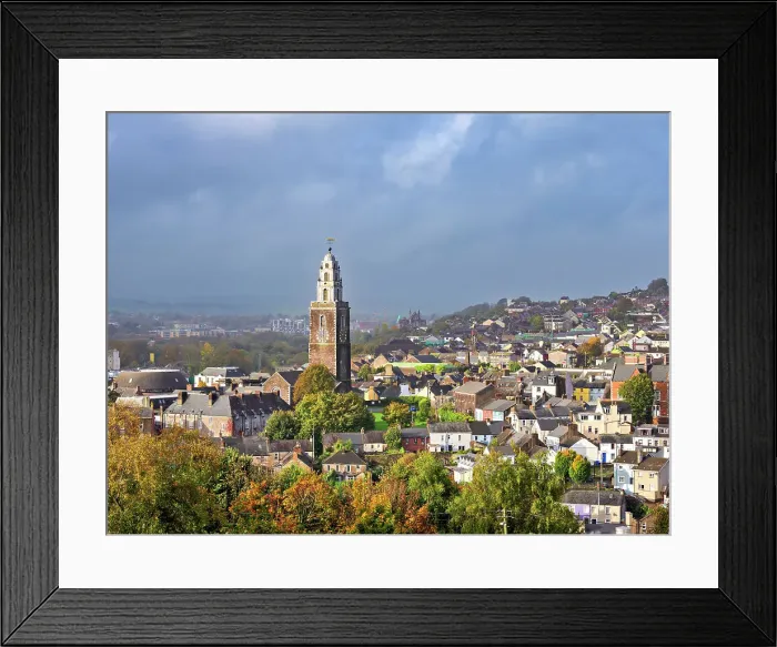 Framed Print : View towards Shandon and St Anne's Church from Bell's Field at sunrise, Patrick's Hill, Cork, County Cork, Ireland