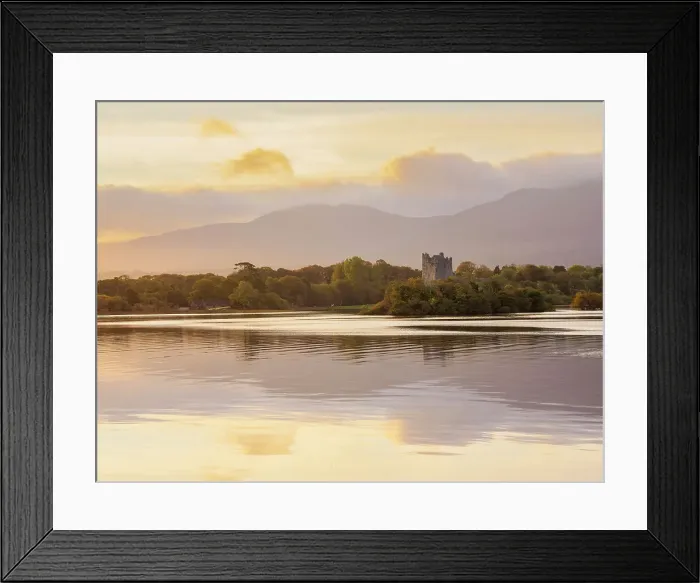 Framed Print : View over Loch Lein towards the Ross Castle at sunrise, Killarney National Park, County Kerry, Ireland