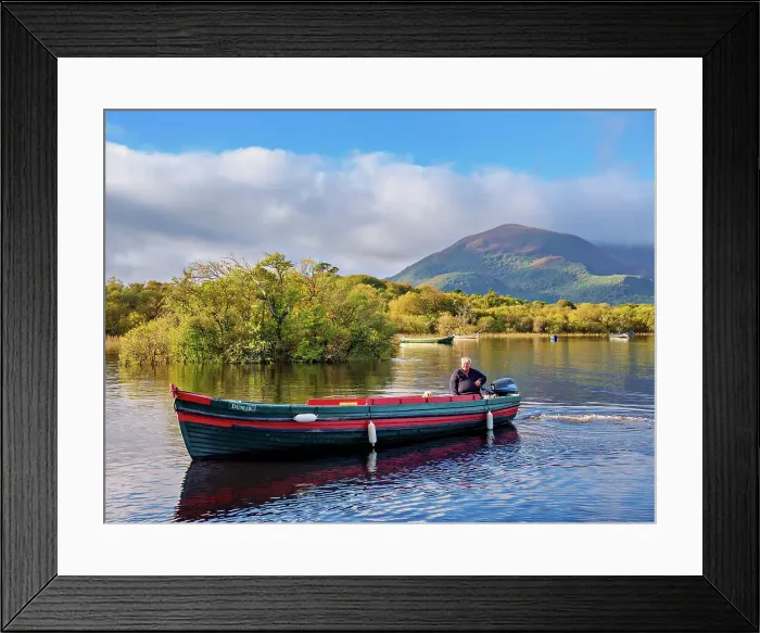 Framed Print : Traditional Wooden Boat at Loch Lein, Killarney National Park, County Kerry, Ireland Framed Print : Traditional Wooden Boat at Loch Lein, Killarney National Park, County Kerry, Ireland