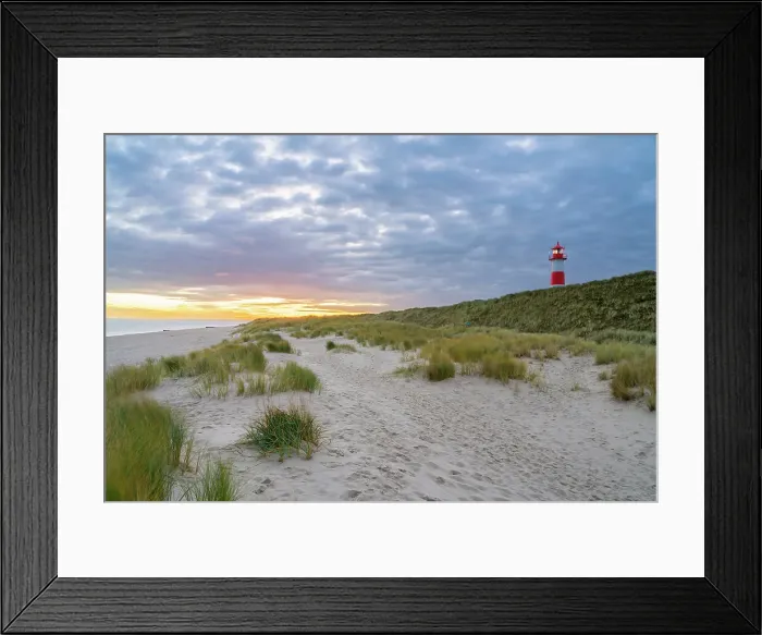 Framed Print : List-Ost lighthouse among grass covered sand dunes at sunrise, Ellenbogen, Sylt, Nordfriesland, Schleswig-Holstein, Germany Framed Print : List-Ost lighthouse among grass covered sand dunes at sunrise, Ellenbogen, Sylt, Nordfriesland, Schleswig-Holstein, Germany