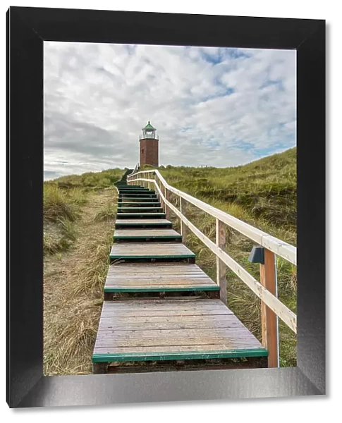 Steps leading to Rotes Kliff lighthouse, Kampen, Sylt, Nordfriesland, Schleswig-Holstein, Germany