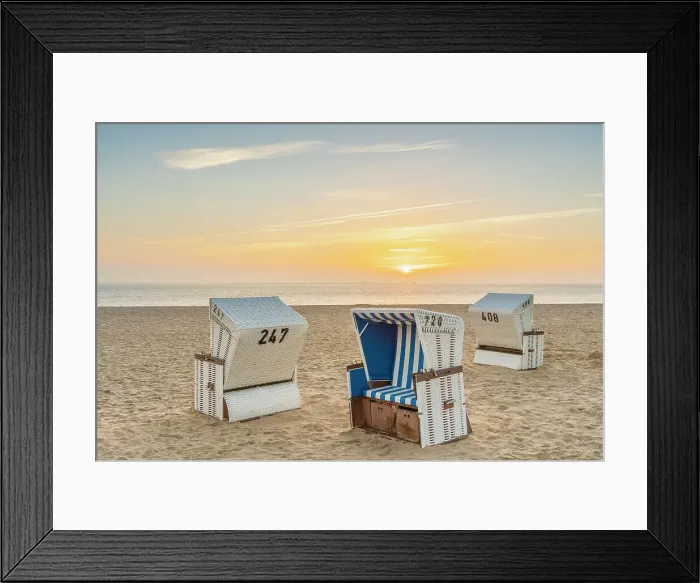 Framed Print : Beach chairs at Hornum beach at sunrise, Sylt, Nordfriesland, Schleswig-Holstein, Germany Framed Print : Beach chairs at Hornum beach at sunrise, Sylt, Nordfriesland, Schleswig-Holstein, Germany