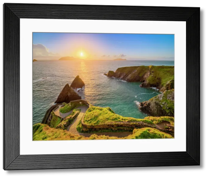 Framed Print : View over Dunquin Pier towards Blasket Islands at sunset, Dingle Peninsula, County Kerry, Ireland Framed Print : View over Dunquin Pier towards Blasket Islands at sunset, Dingle Peninsula, County Kerry, Ireland