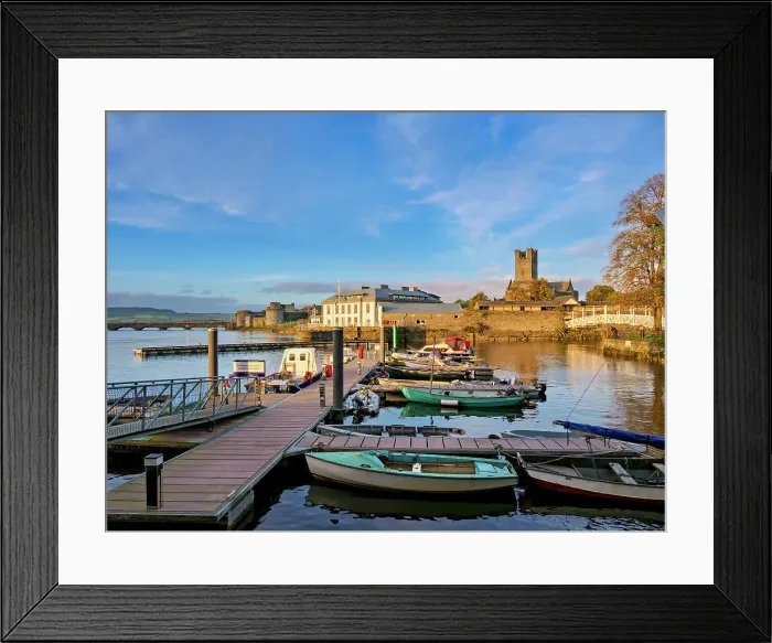 Framed Print : View over city marina towards King John's Castle and Saint Mary's Cathedral at sunset, Limerick, County Limerick, Ireland Framed Print : View over city marina towards King John's Castle and Saint Mary's Cathedral at sunset, Limerick, County Limerick, Ireland