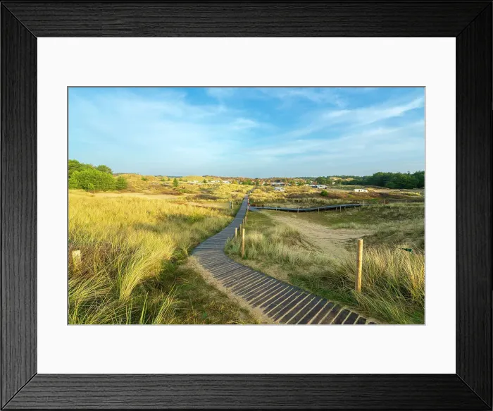 Framed Print : Wooden boardwalk leading to Amrum Campground, Wittdun, UNESCO, Amrum island, Nordfriesland, Schleswig-Holstein, Germany Framed Print : Wooden boardwalk leading to Amrum Campground, Wittdun, UNESCO, Amrum island, Nordfriesland, Schleswig-Holstein, Germany