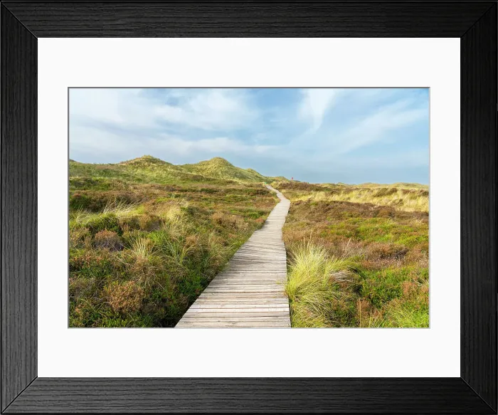 Framed Print : Wooden boardwalk leading to Leit- und Quermarkenfeuer, near Norddorf, UNESCO, Amrum island, Nordfriesland, Schleswig-Holstein, Germany Framed Print : Wooden boardwalk leading to Leit- und Quermarkenfeuer, near Norddorf, UNESCO, Amrum island, Nordfriesland, Schleswig-Holstein, Germany