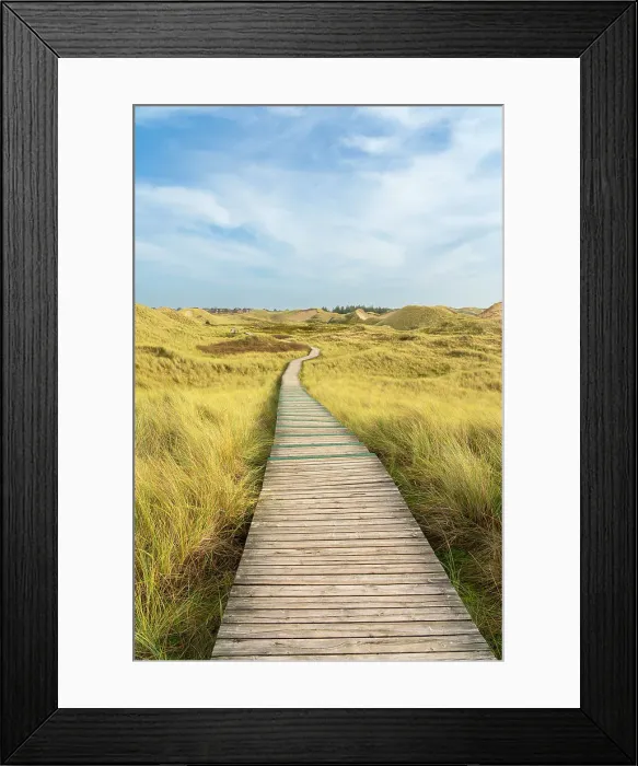 Framed Print : Wooden boardwalk among grass covered sand dune landscape near Norddorf, UNESCO, Amrum island, Nordfriesland, Schleswig-Holstein, Germany Framed Print : Wooden boardwalk among grass covered sand dune landscape near Norddorf, UNESCO, Amrum island, Nordfriesland, Schleswig-Holstein, Germany