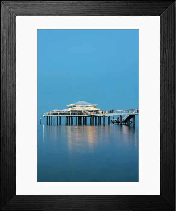 Framed Print : Wolkenlos restaurant on pier at twilight, Timmendorfer Strand, Ostholstein, Schleswig-Holstein, Germany Framed Print : Wolkenlos restaurant on pier at twilight, Timmendorfer Strand, Ostholstein, Schleswig-Holstein, Germany