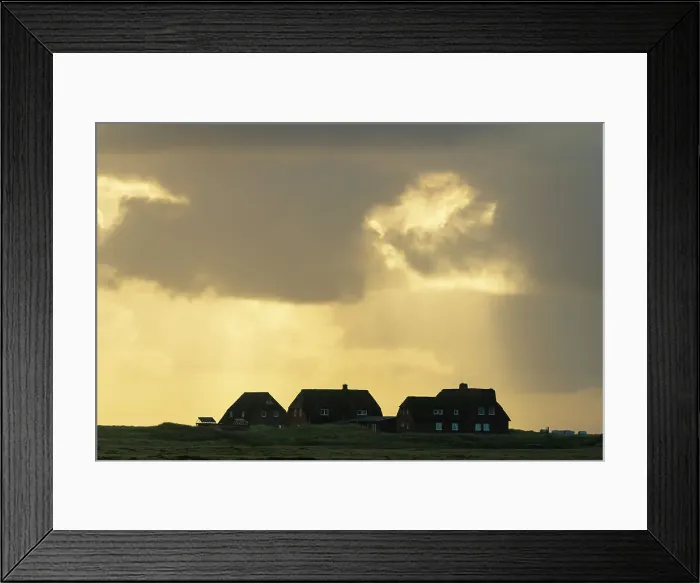 Framed Print : Silhouettes of houses in dramatic light, Ellenbogen, Sylt, Nordfriesland, Schleswig-Holstein, Germany Framed Print : Silhouettes of houses in dramatic light, Ellenbogen, Sylt, Nordfriesland, Schleswig-Holstein, Germany