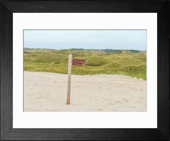 Framed Print : Touristic signage among sand dune landscape, Wittdun, UNESCO, Amrum island, Nordfriesland, Schleswig-Holstein, Germany Framed Print : Touristic signage among sand dune landscape, Wittdun, UNESCO, Amrum island, Nordfriesland, Schleswig-Holstein, Germany
