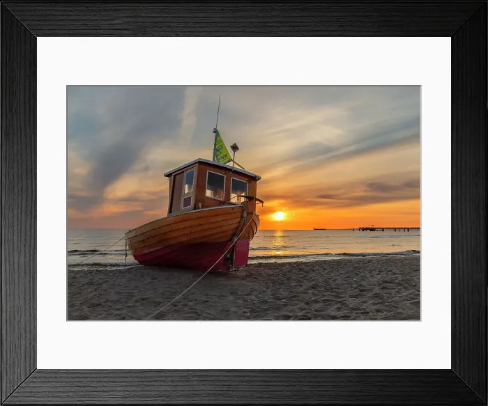 Framed Print : Fishing boat at the beach of Ahlbeck, Usedom Island, Baltic Sea, Mecklenburg-Western Pomerania, Germany