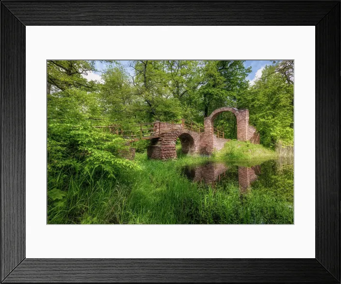 Framed Print : Ruins bridge in the Georgen garden - English style landscape park, NESCO World Heritage site of Dessau-Worlitz Garden Realm, Dessau, Saxony-Anhalt, Germany, Europe