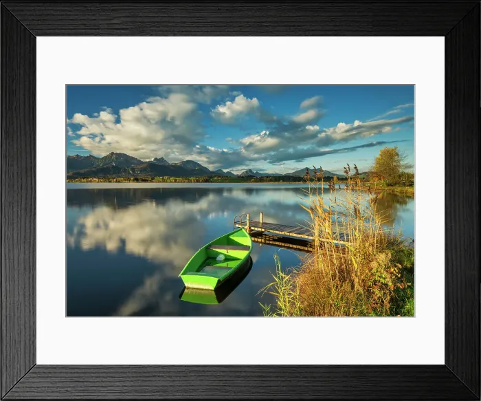 Framed Print : Green Boat on Hopfensee, Fussen, Bavaria, Germany