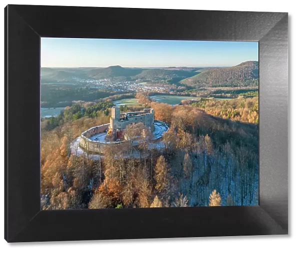 Aerial view at Grafenstein castle, Merzalben, Palatinate forest, Rhineland-Palatinate, Germany