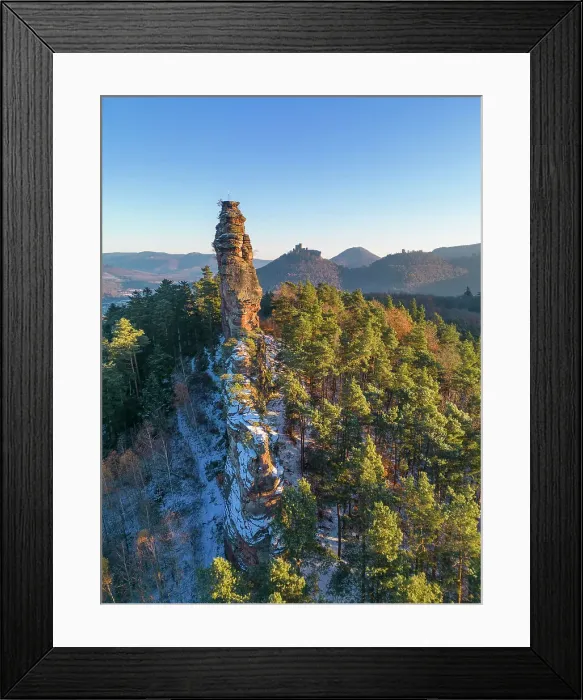 Framed Print : Aerial view at the Asselstein rock with Trifels castle, Annweiler, Palatinate forest, Rhineland-Palatinate, Germany Framed Print : Aerial view at the Asselstein rock with Trifels castle, Annweiler, Palatinate forest, Rhineland-Palatinate, Germany