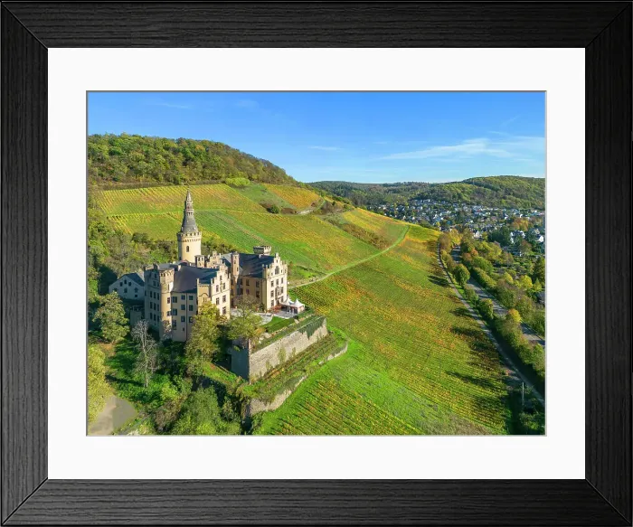 Framed Print : Aerial view at Arenfels castle at Bad Honningen, Westerwald, Rhine valley, Rhineland-Palatinate, Germany Framed Print : Aerial view at Arenfels castle at Bad Honningen, Westerwald, Rhine valley, Rhineland-Palatinate, Germany